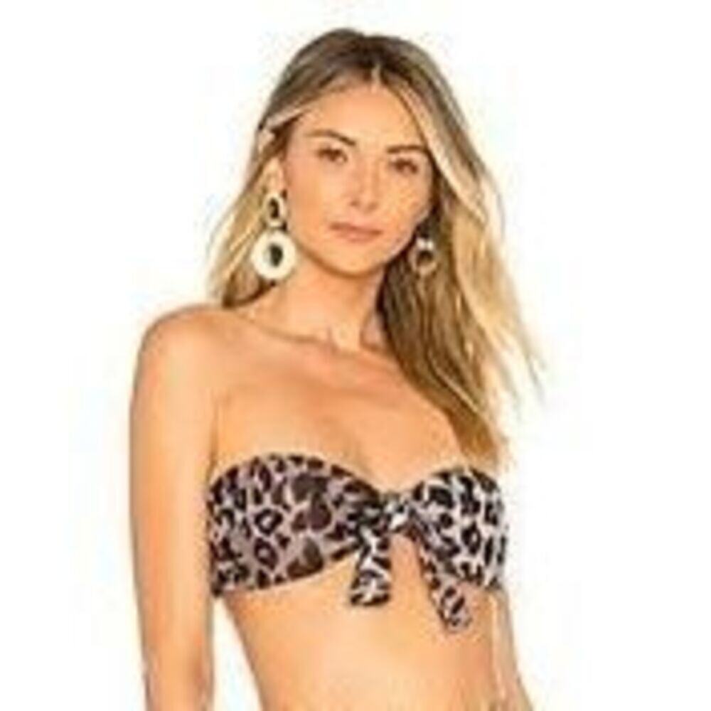 Nicholas X Revolve Leopard tie front bandeau bikini top large strapless $175